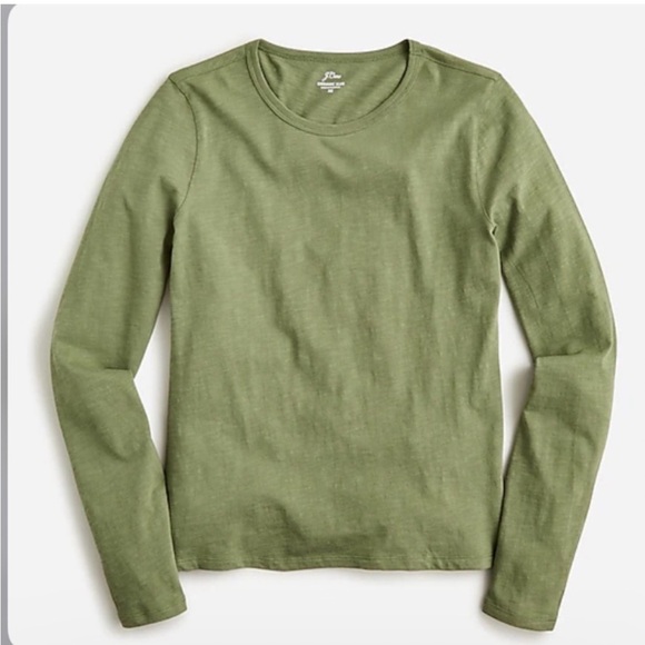 J. Crew Tops - Jcrew organic slub cotton Classic Crewneck Long Sleeve Top - Olive Green